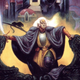 Drizzt Do'Urden climbs the ornate, black stone wall with the city of Menzoberranzan behind him.